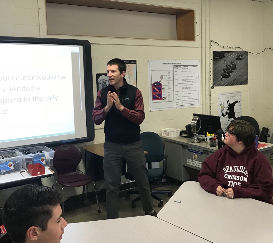 Brad Miller teaches Modern World History to his group of freshman at Spaulding High School.